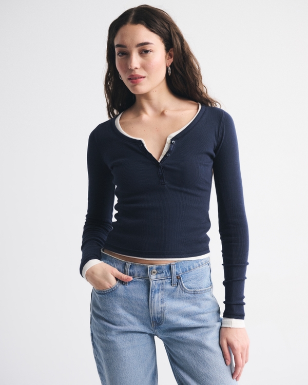 ウィメンズ 長袖 リブ ヘンリー | ウィメンズ トップス | Abercrombie.com