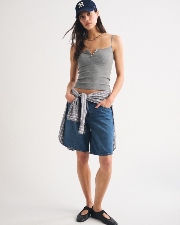 Bra-Free Rib Henley Tank, Gray view 2
