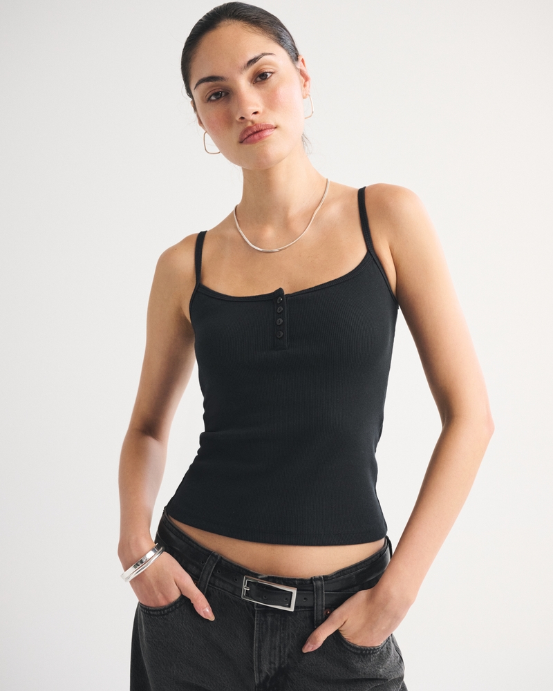 Bra-Free Rib Henley Tank - thumbnail 3