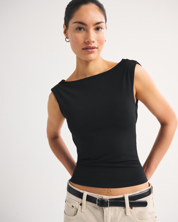 Bra-Free Cowl-Back Top, Black view 1