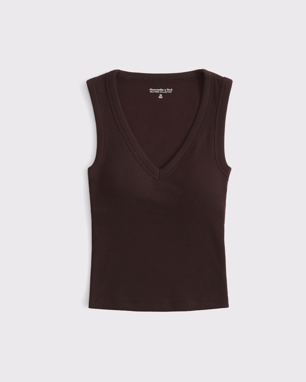 Bra-Free Rib V-Neck Tank, Dark Coffee view 1