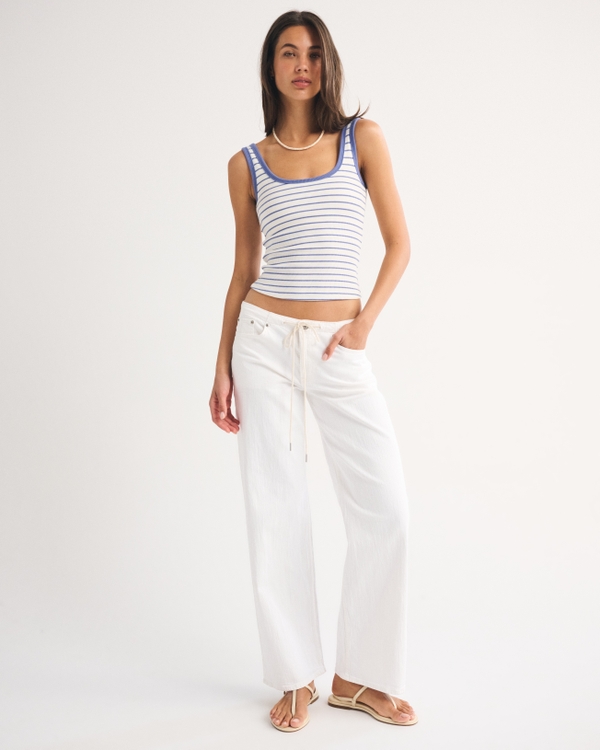 Bra-Free Rib Scoopneck Tank, Blue Stripe view 2