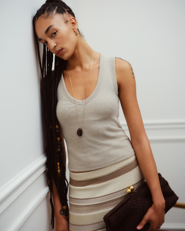 Bra-Free Rib V-Neck Tank, Light Brown view 1