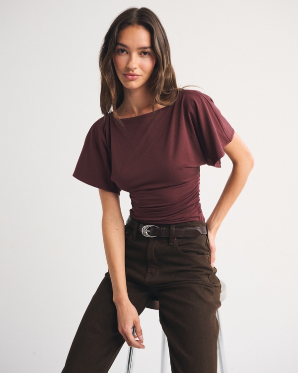 Flutter Sleeve Slash Top, Red Wine view 1