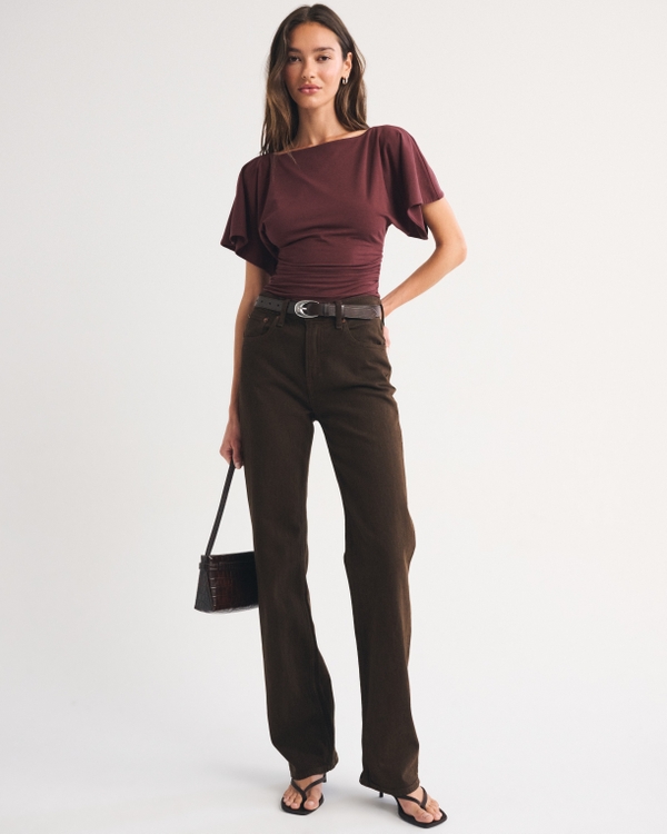 Flutter Sleeve Slash Top, Red Wine view 2