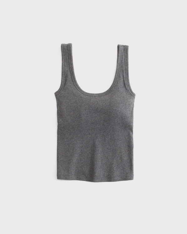 Bra-Free Rib Scoop Neck Tank, Gray Heather view 1