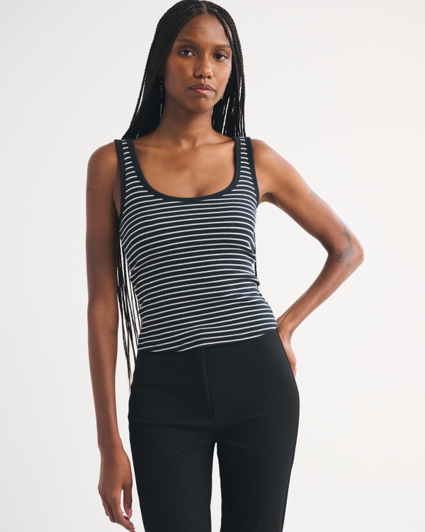 Bra-Free Rib Scoop Neck Tank, Black Stripe view 1
