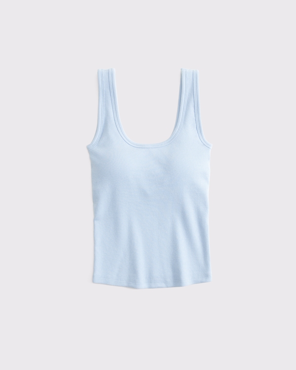 Bra-Free Rib Scoop Neck Tank, Cerulean Blue view 1