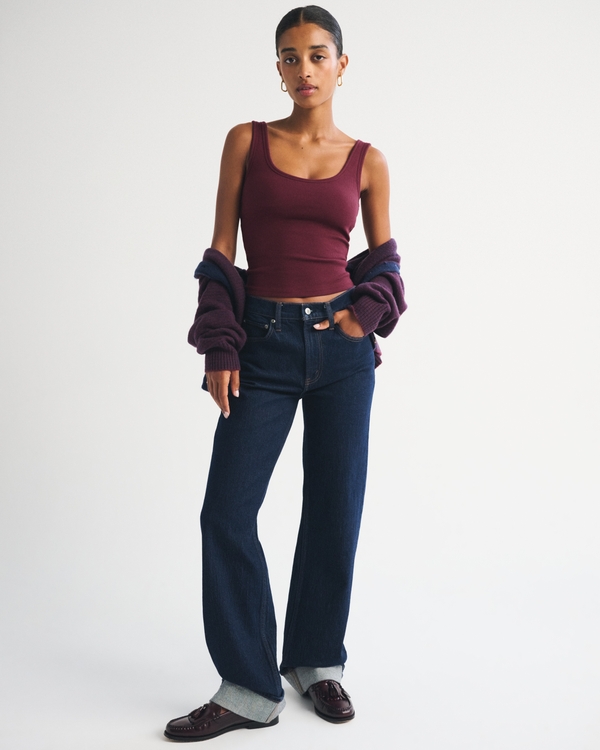 Bra-Free Rib Scoop Neck Tank, Maroon view 2