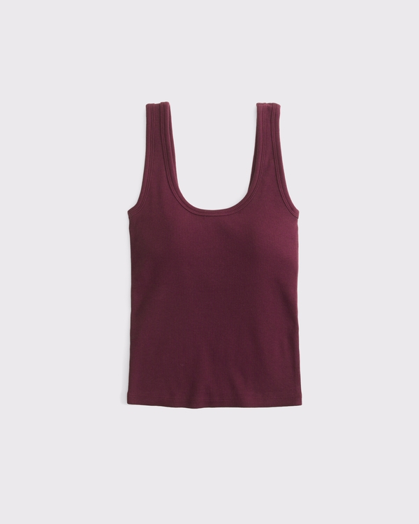 Bra-Free Rib Scoop Neck Tank, Maroon view 1