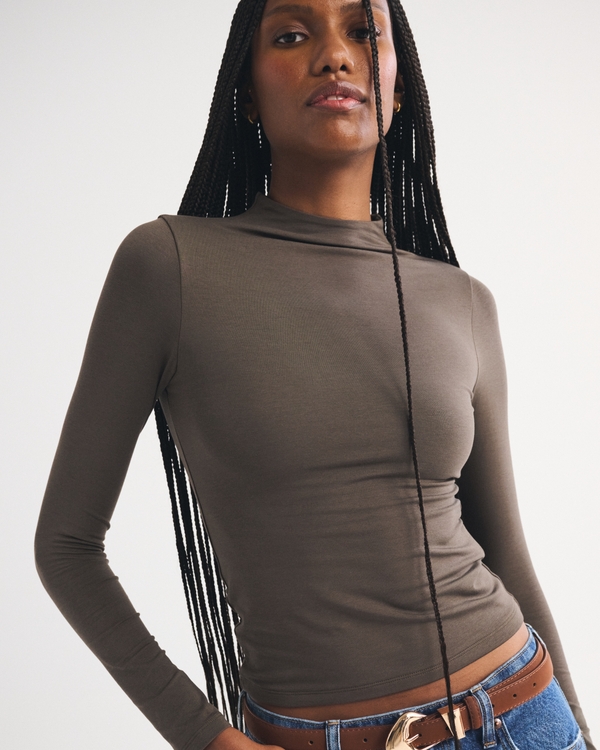 8YARDS Women’s RIB MOCK 2G Women's Long-Sleeve Double-Lined Mock Neck Top | Women's Tops