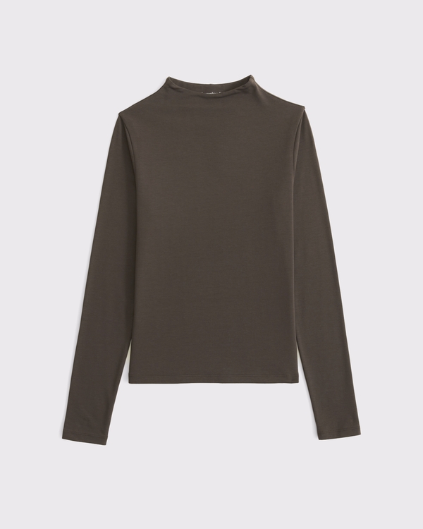 Long-Sleeve Double-Lined Mock Neck Top