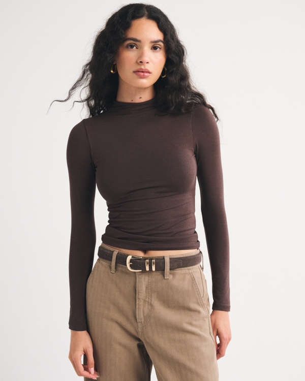 Long-Sleeve Double-Lined Mock Neck Top by Abercrombie & Fitch