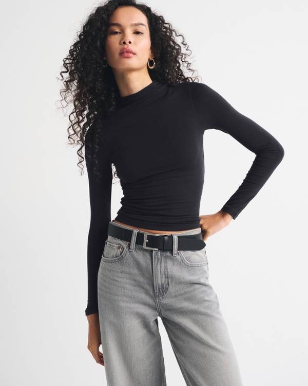 Long-Sleeve Double-Lined Mock Neck Top