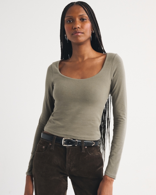Bra-Free Long-Sleeve Scoop Neck Tee