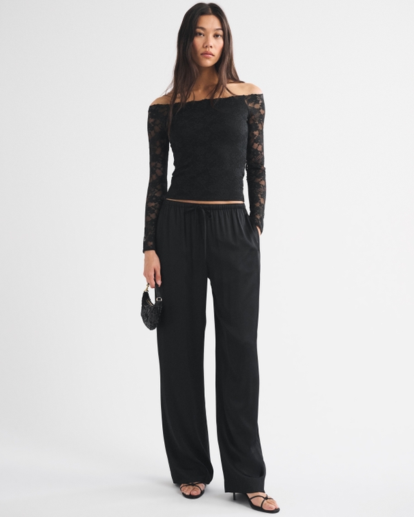Bra-Free Lace Off-The-Shoulder Top, Black view 2