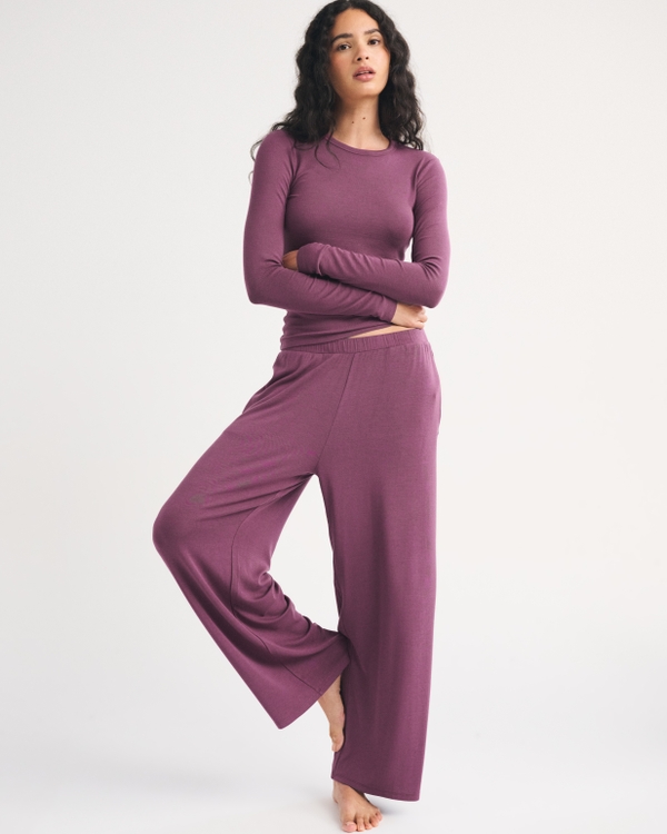 Long-Sleeve Modal-Blend Lounge Tee, Plum view 2