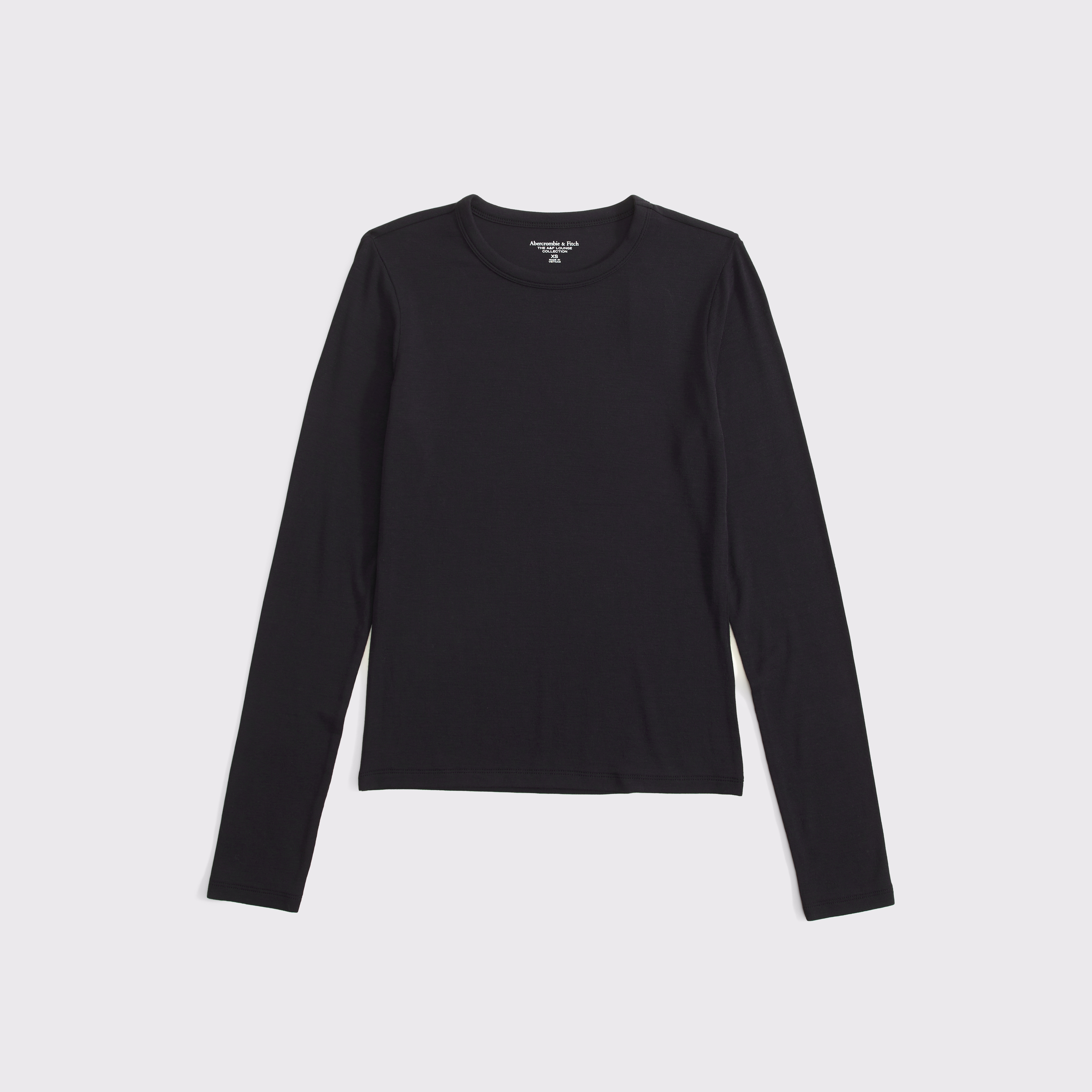 Женская футболка Abercrombie & Fitch Long-Sleeve Modal-Blend Lounge Tee, цвет: Чёрный — фото 1