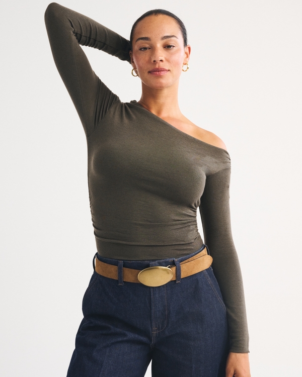 Bra-Free Fine Wool-Blend One-Shoulder Top