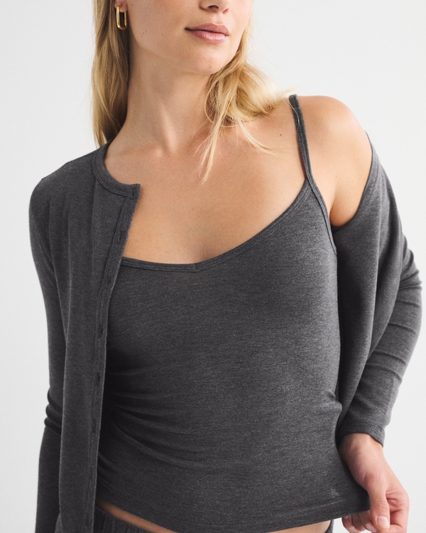 Modal-Blend Lounge Cardigan and Cami Set, Dark Heather Gray view 2