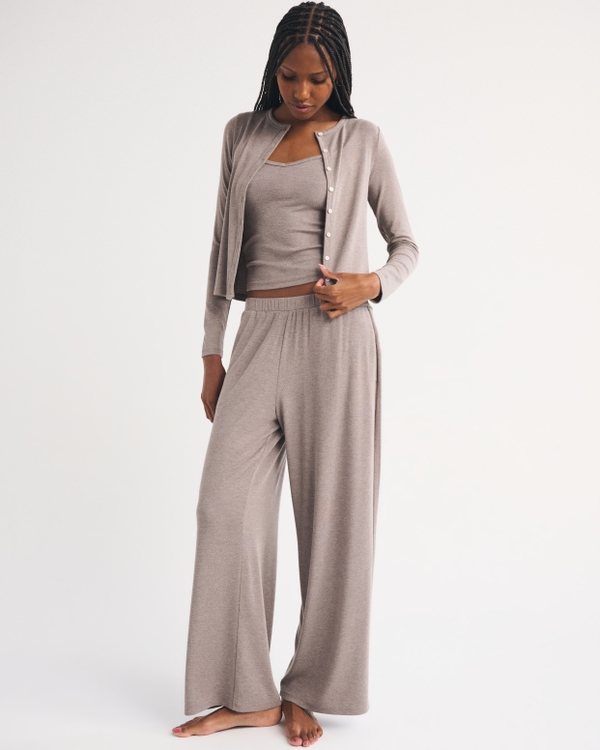 Modal-Blend Lounge Cardigan and Cami Set, Heather Brown view 2