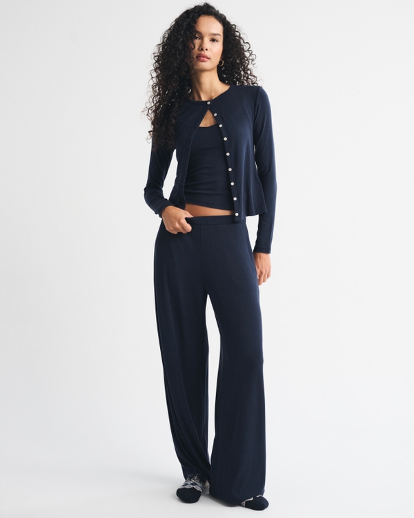 Modal-Blend Lounge Cardigan and Cami Set, Muted Navy view 2