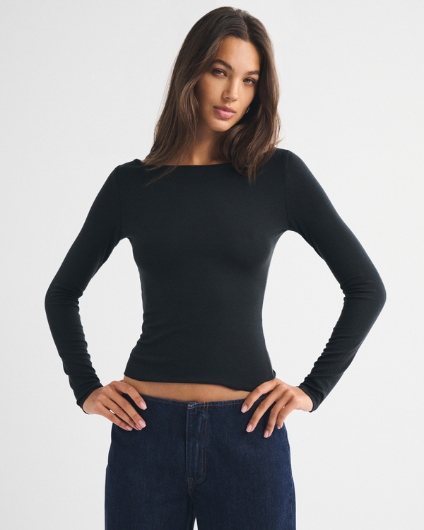 Fine Wool-Blend Boat Neck Top by Abercrombie & Fitch