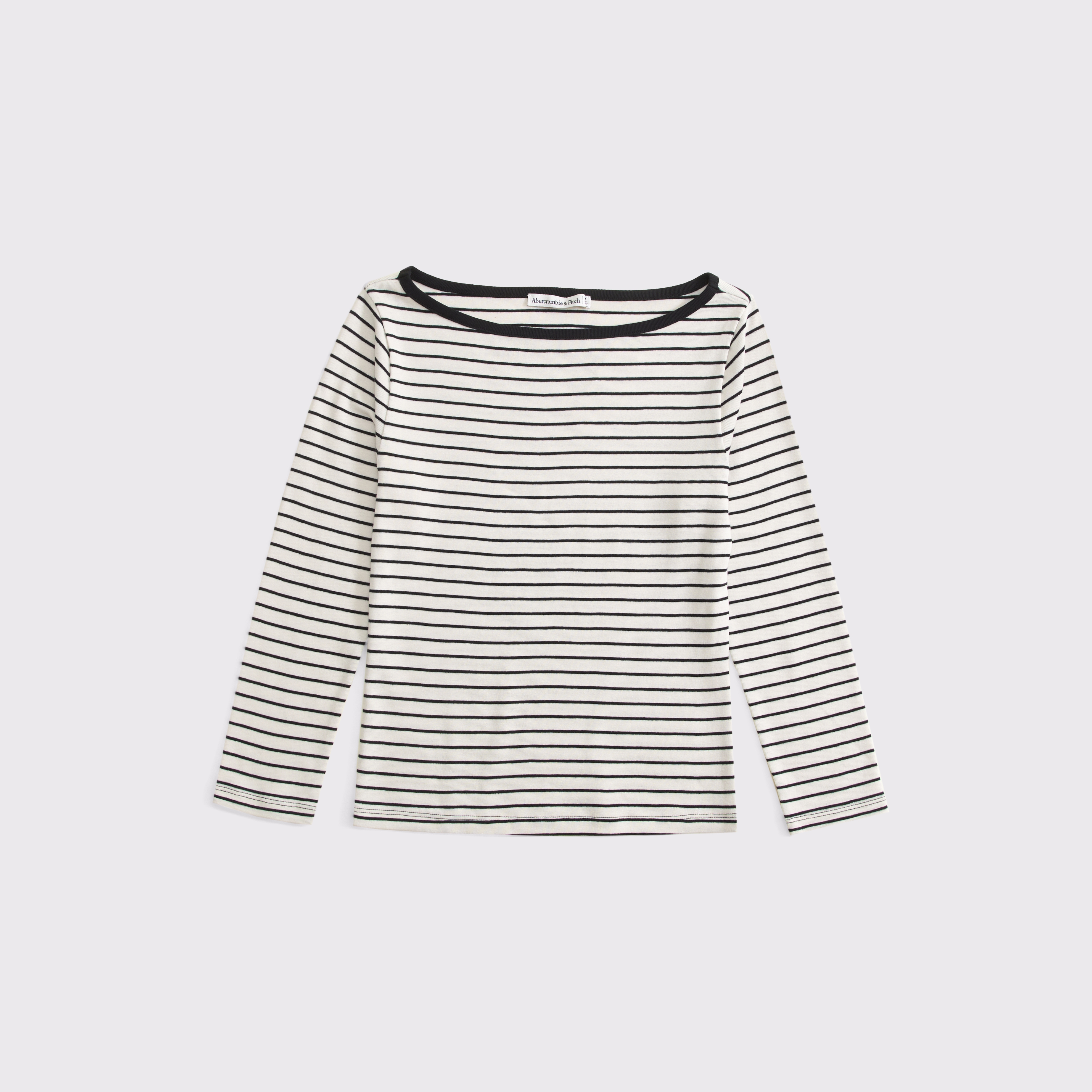 Женский топ Abercrombie & Fitch 3/4 Sleeve Boat Neck Top, цвет: Чёрный / Кремовый — фото 1