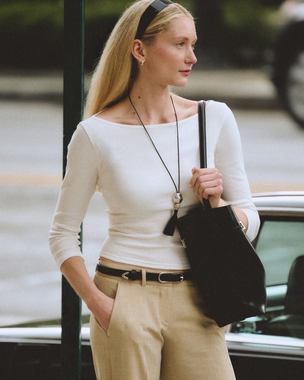 3/4 Sleeve Boat Neck Top, Cream view 1