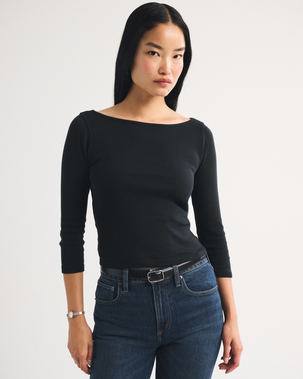 100% Cotton 3/4 Sleeve Boat Neck Top