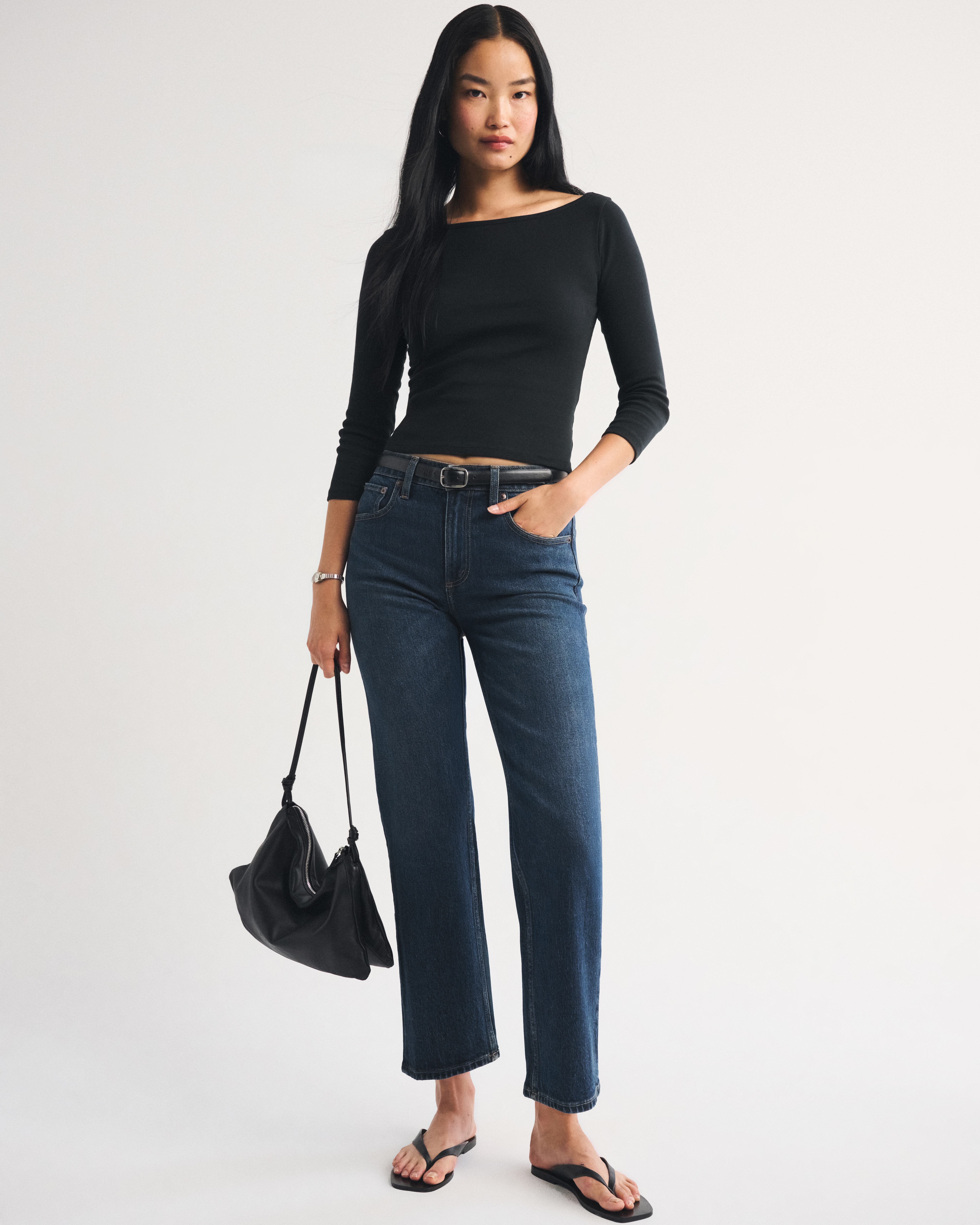 Женский топ Abercrombie & Fitch 100% Cotton 3/4 Sleeve Boat Neck Top, цвет: Чёрный — фото 3