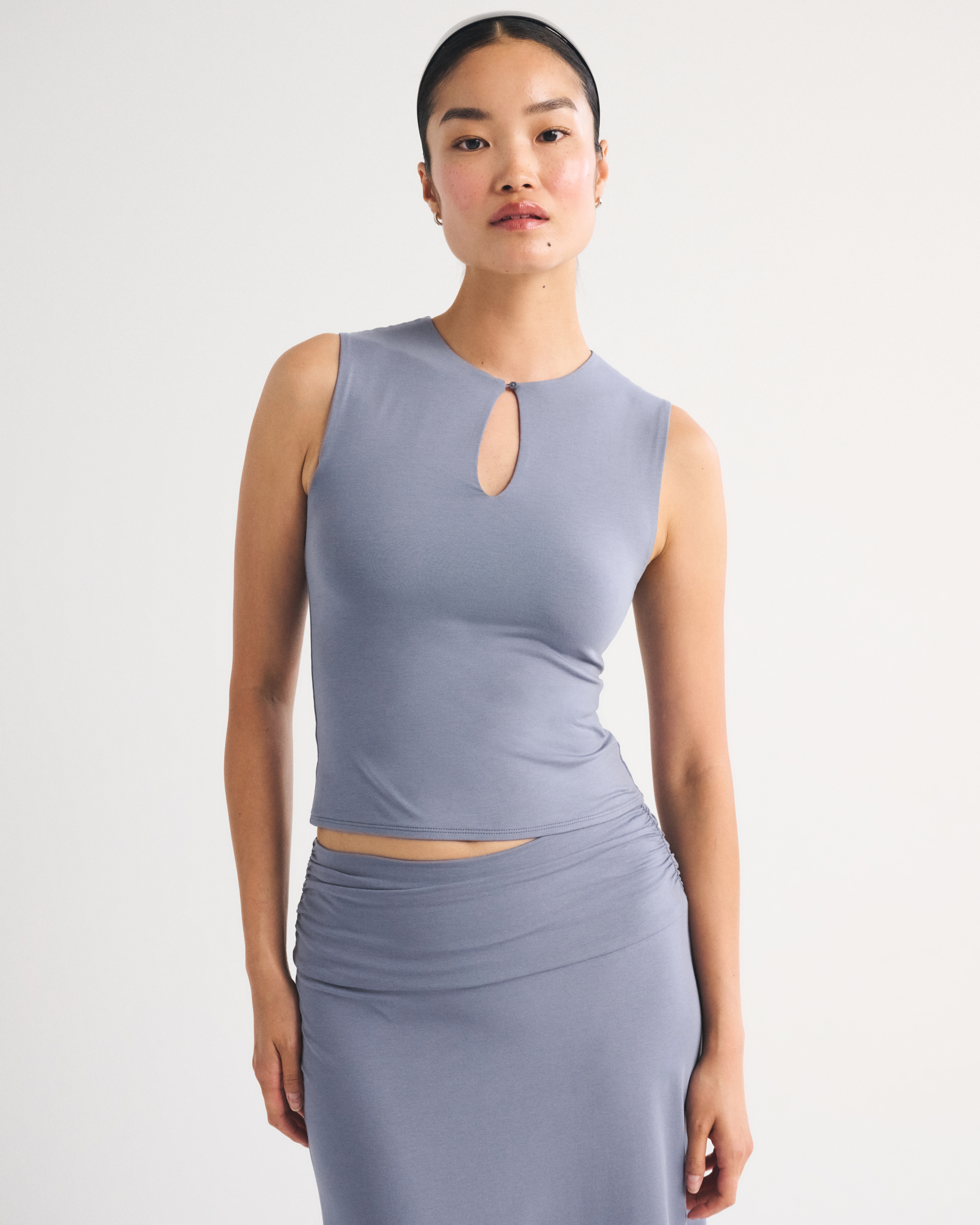 Женский топ Abercrombie & Fitch Keyhole Tank, цвет: Синий серый — фото 3