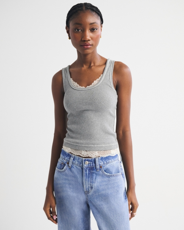 Bra-Free Lace-Trim Rib Tank