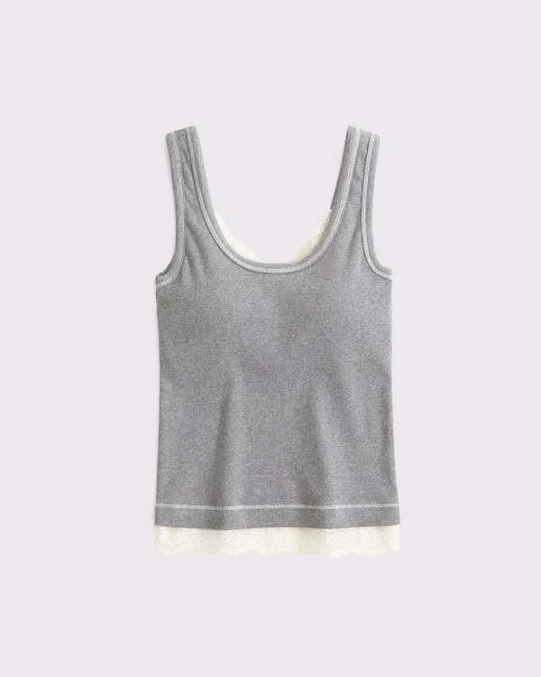 Bra-Free Lace-Trim Rib Tank