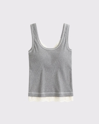 Bra-Free Lace-Trim Rib Tank