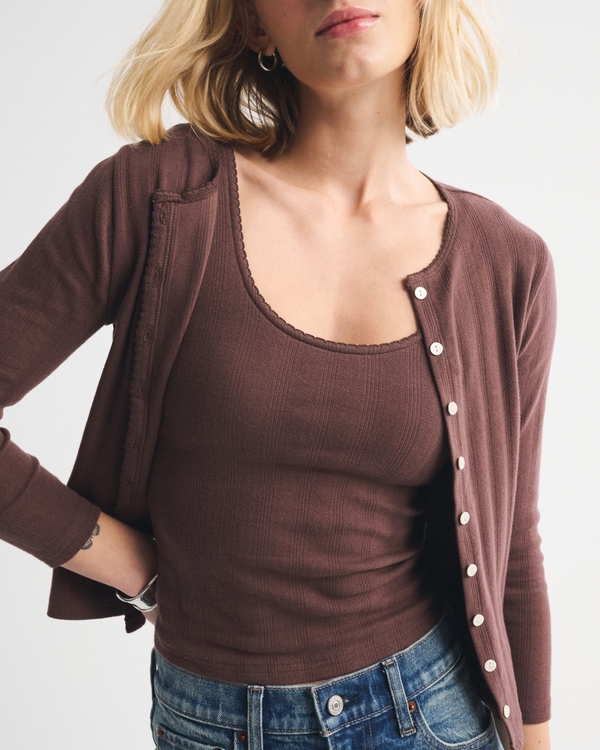 Bra-Free Pointelle Cardigan Tank Set