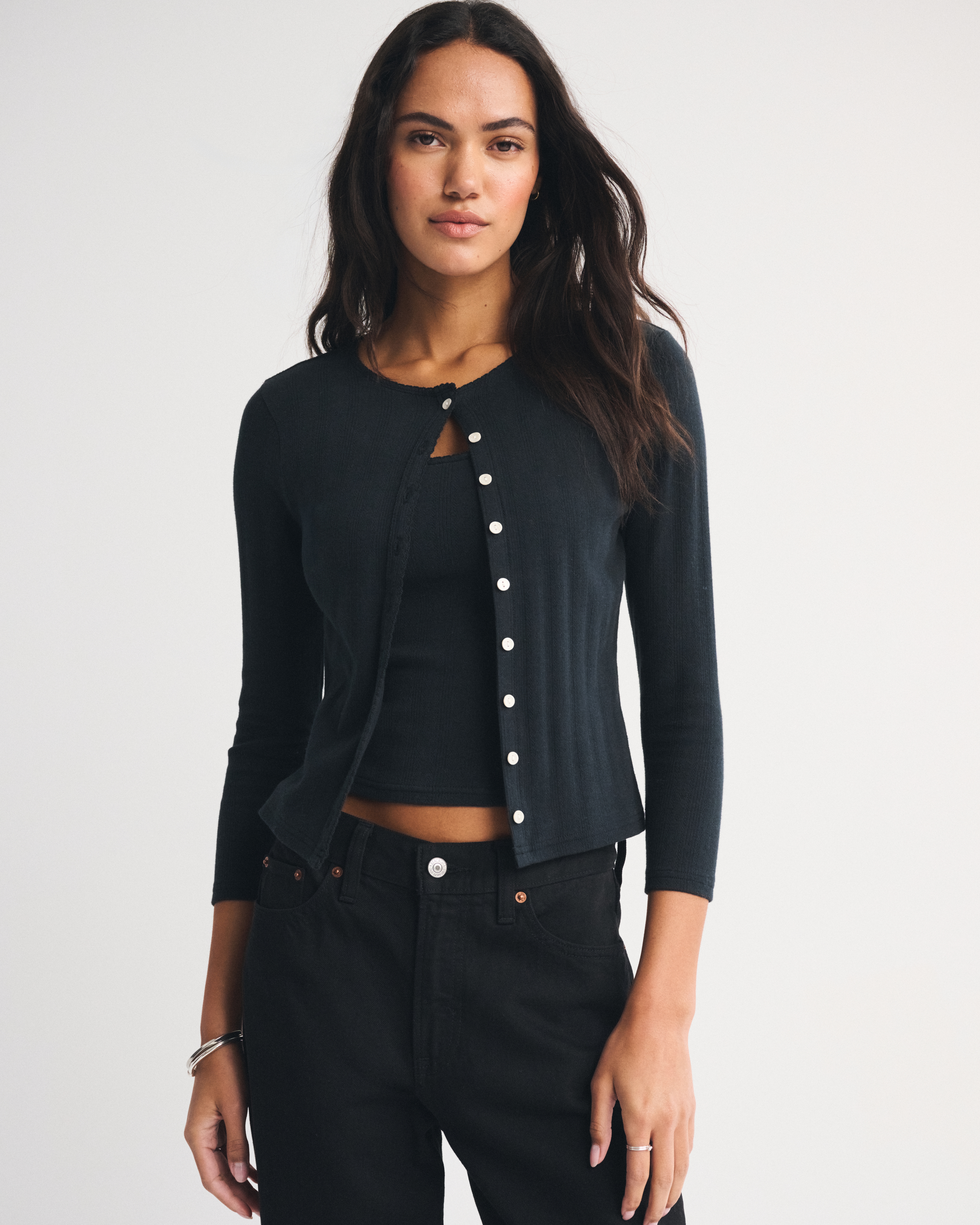 Женские кардиганы Abercrombie & Fitch Bra-Free Pointelle Cardigan Tank Set — фото 2