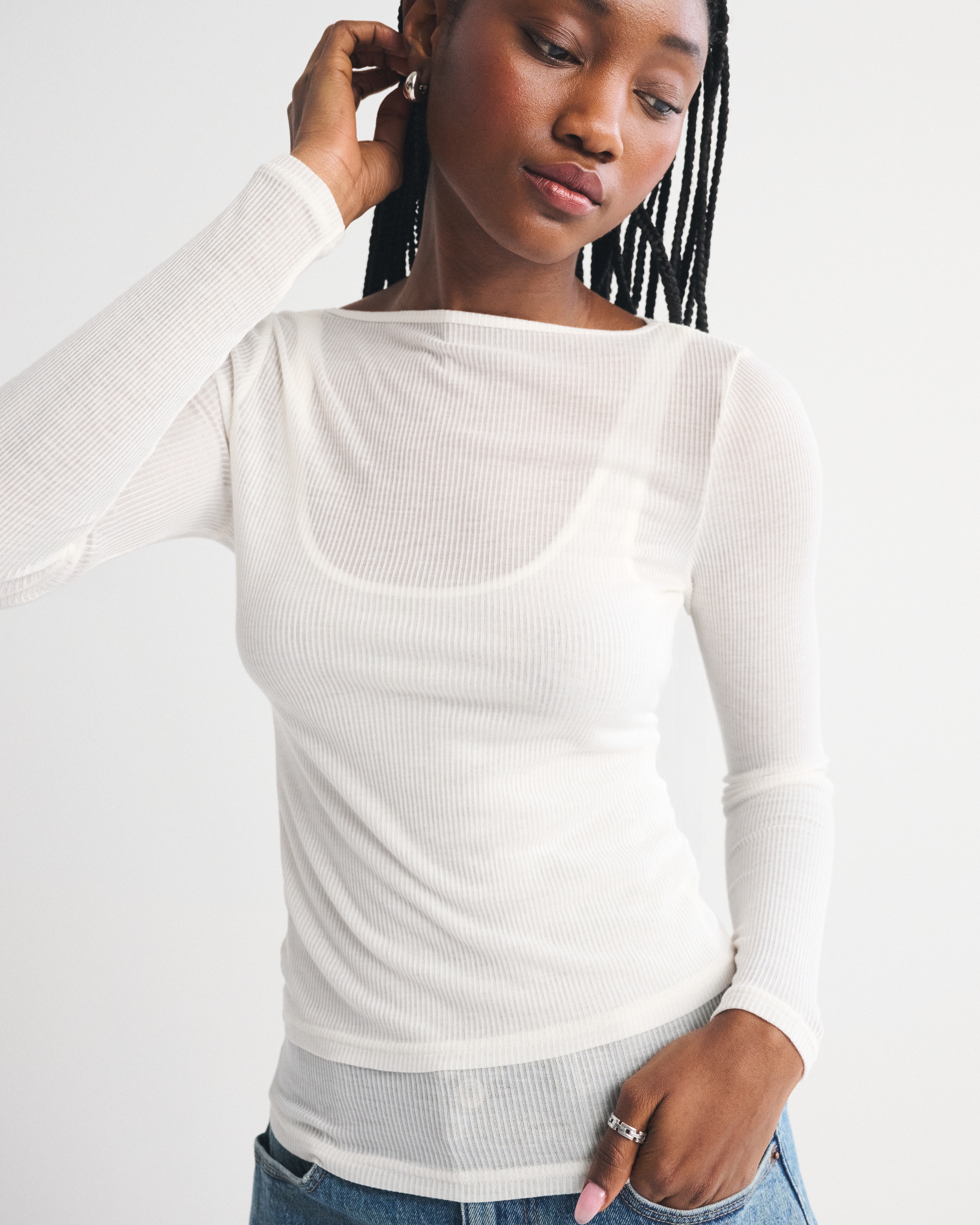 Женские топы Abercrombie & Fitch Sheer Rib Layered Top — фото 2