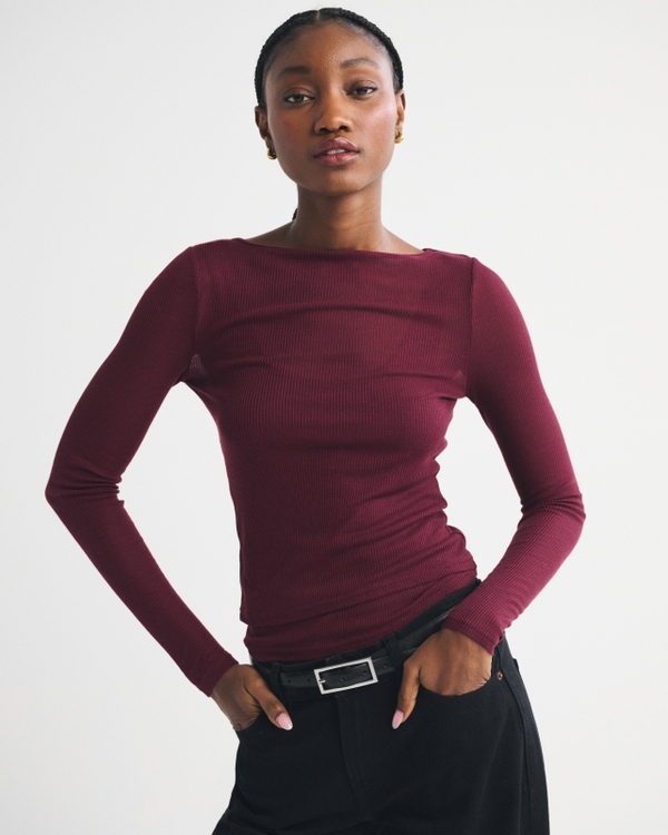 Women's Sheer Rib Layered Top | Women's Tops | Abercrombie.com