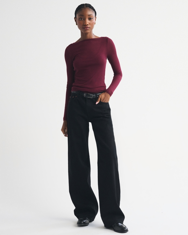 Sheer Rib Layered Top, Dark Maroon view 2