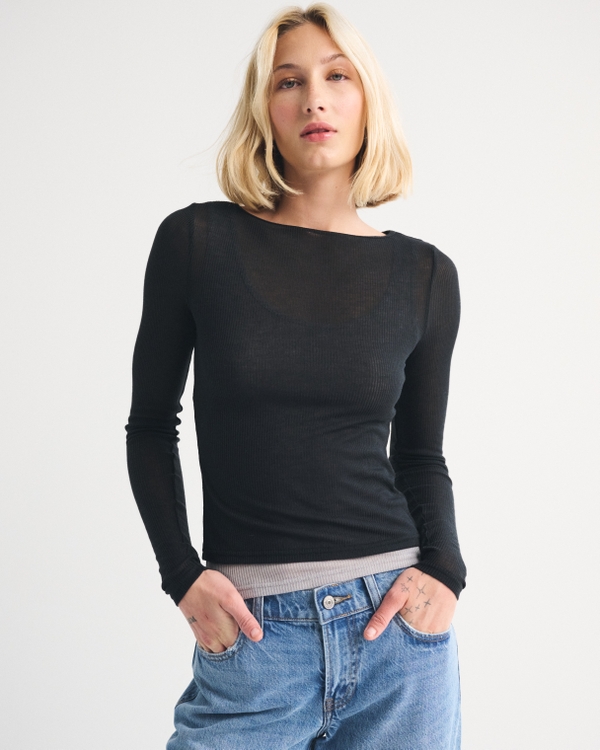 Sheer Rib Layered Top