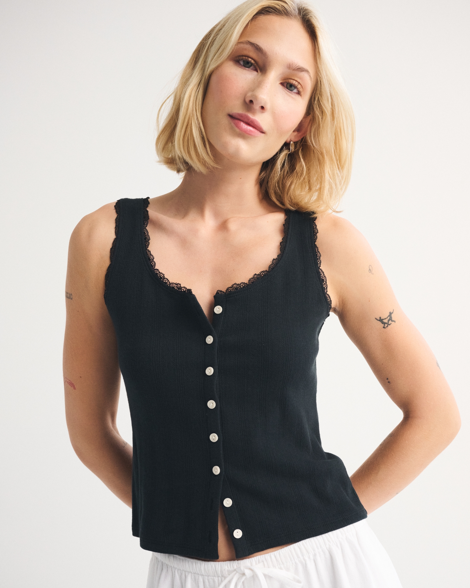 Pointelle Button-Through Tank