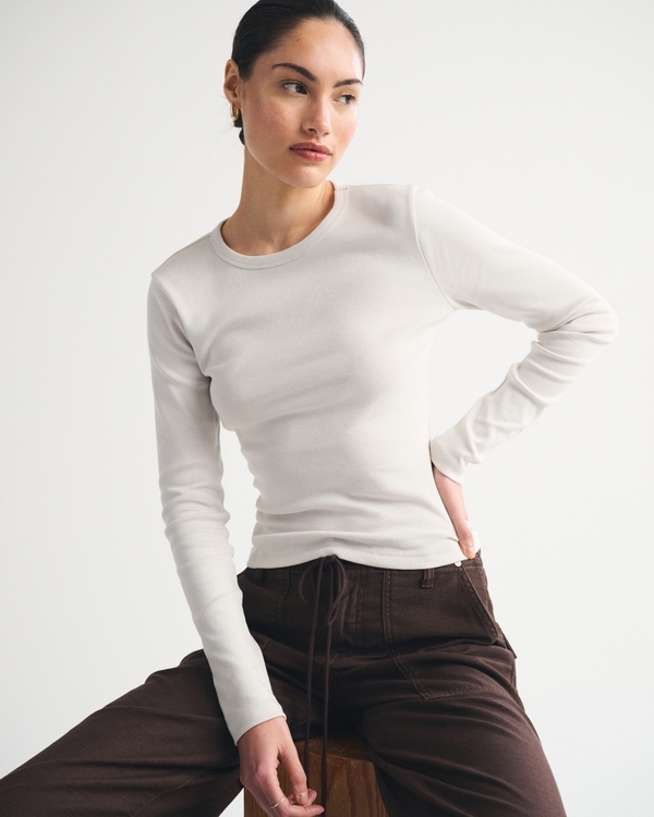 Long-Sleeve Vintage Jersey Baby Tee, Light Grey view 1