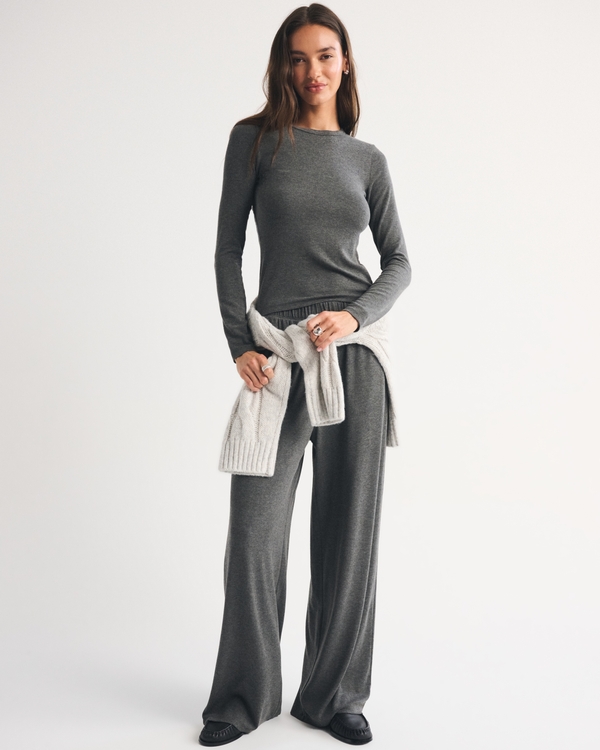 Long-Sleeve Modal-Blend Lounge Tee, Dark Gray view 2