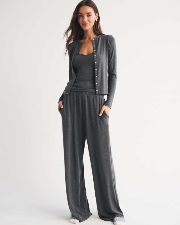 Modal-Blend Lounge Cardigan Tank Set, Dark Heather Gray view 2