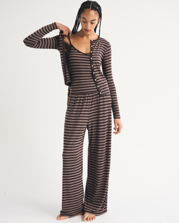 Modal-Blend Lounge Cardigan Tank Set, Brown view 2