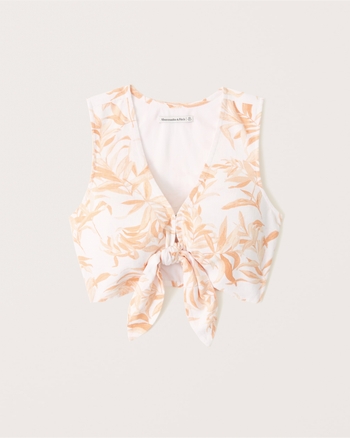 Women's Cropped TieFront LinenBlend Top Women's Clearance