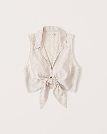 Women's TieFront LinenBlend Top Women's Clearance