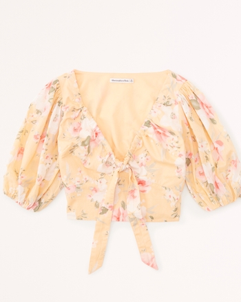 Women's TieFront Puff Sleeve Top Women's Tops