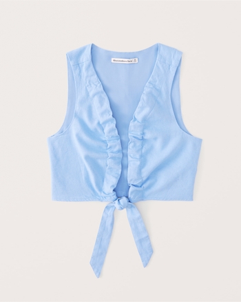 Women's Cropped TieFront LinenBlend Top Women's Tops